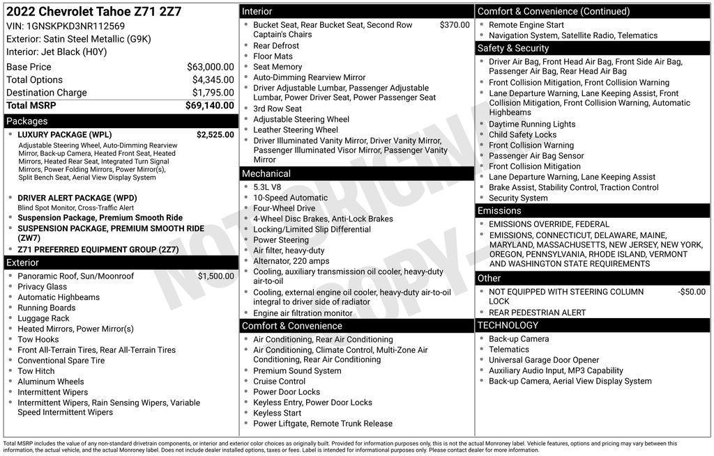 used 2022 Chevrolet Tahoe car, priced at $52,821