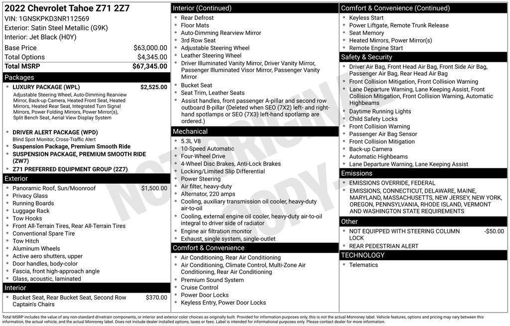 used 2022 Chevrolet Tahoe car, priced at $52,821