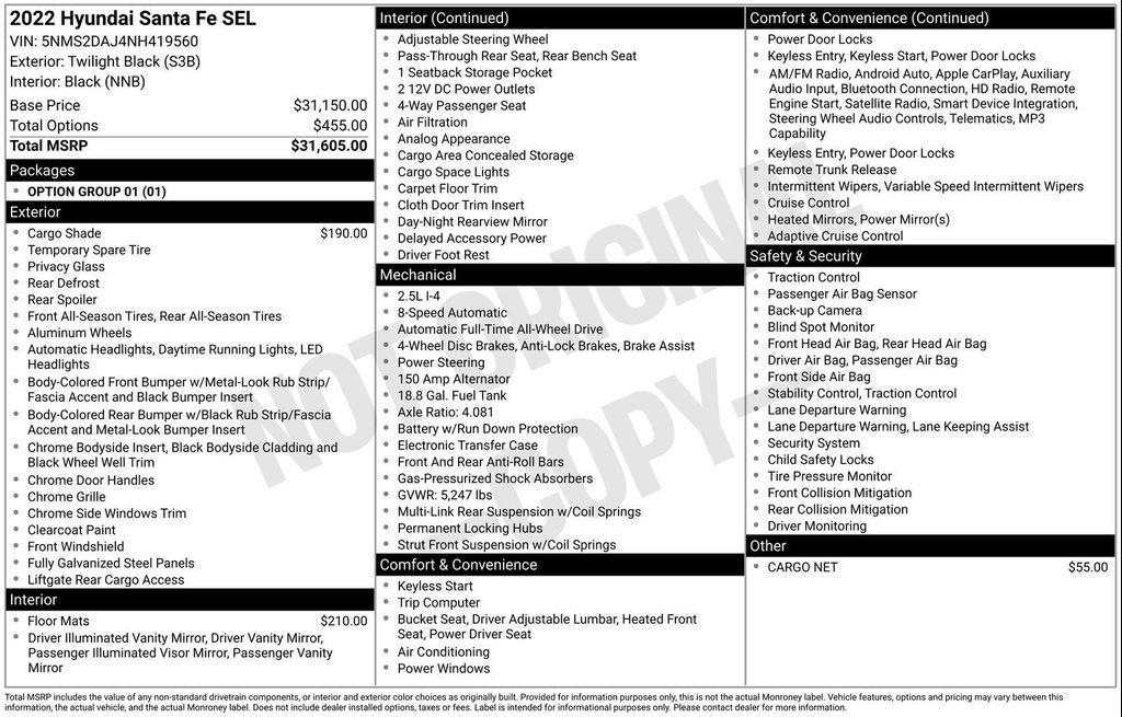 used 2022 Hyundai Santa Fe car, priced at $22,857