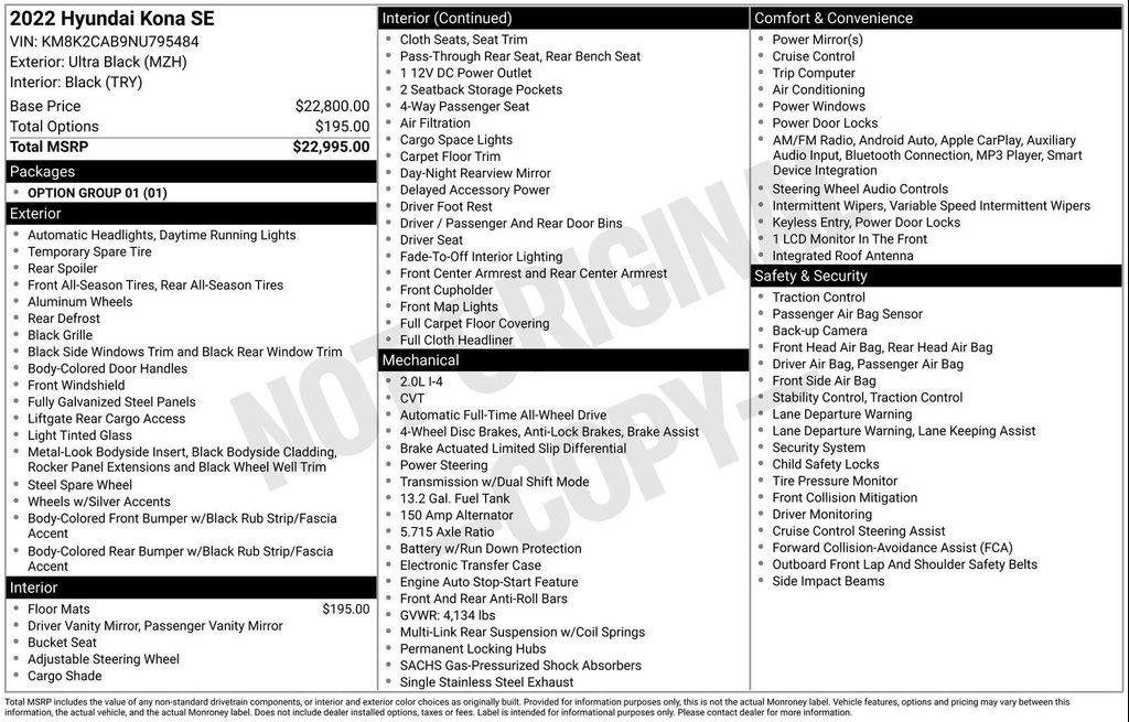 used 2022 Hyundai Kona car, priced at $18,499