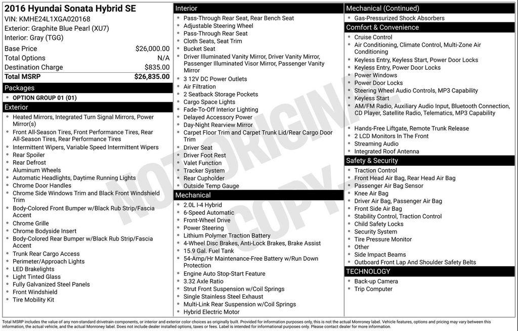 used 2016 Hyundai Sonata Hybrid car, priced at $12,000