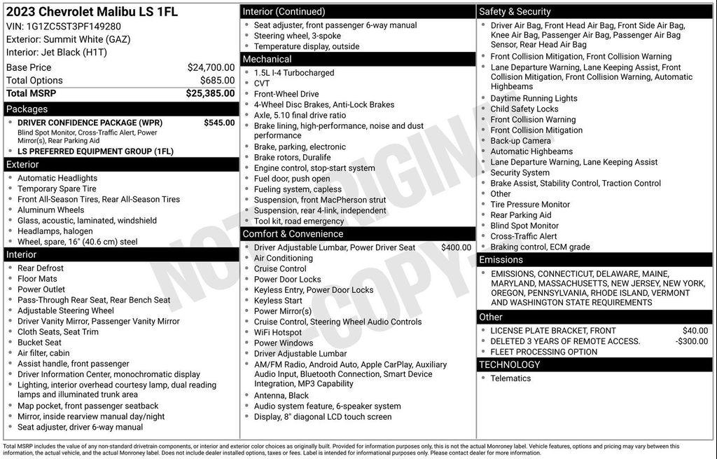 used 2023 Chevrolet Malibu car, priced at $18,500