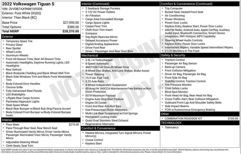 used 2022 Volkswagen Tiguan car, priced at $17,895
