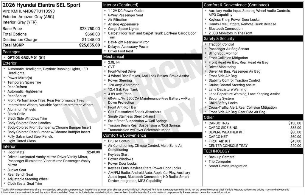 new 2026 Hyundai Elantra car, priced at $24,533