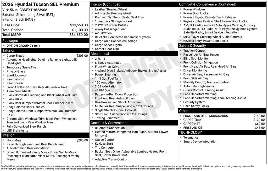 new 2026 Hyundai Tucson car, priced at $35,354