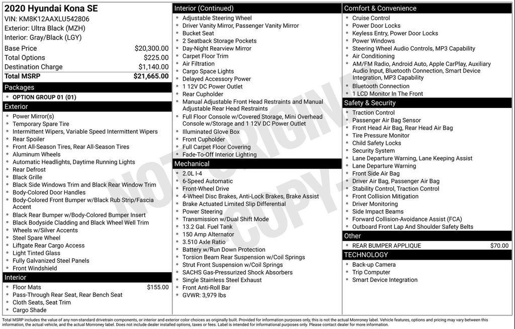 used 2020 Hyundai Kona car, priced at $13,500