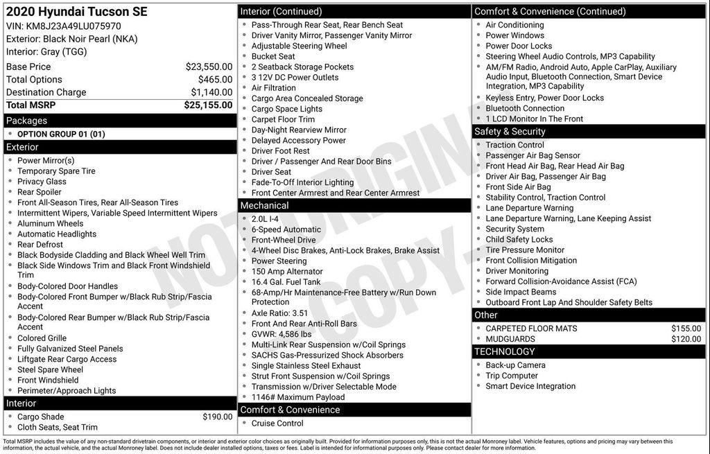 used 2020 Hyundai Tucson car, priced at $13,500