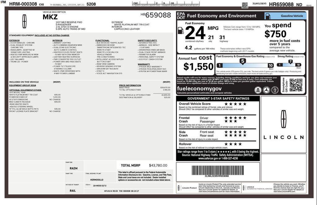 used 2017 Lincoln MKZ car, priced at $13,000