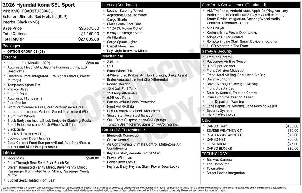 new 2026 Hyundai Kona car, priced at $27,626