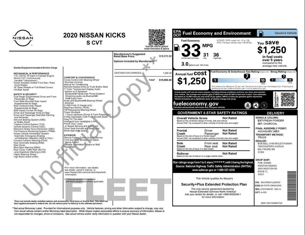 used 2020 Nissan Kicks car, priced at $13,000