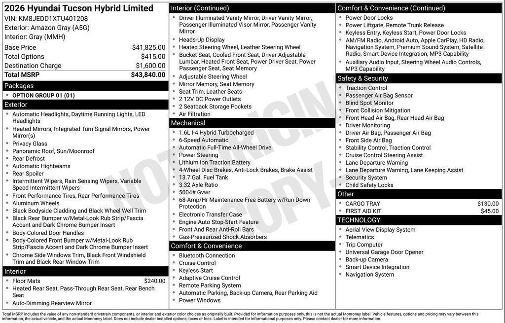 new 2026 Hyundai TUCSON Hybrid car, priced at $40,086