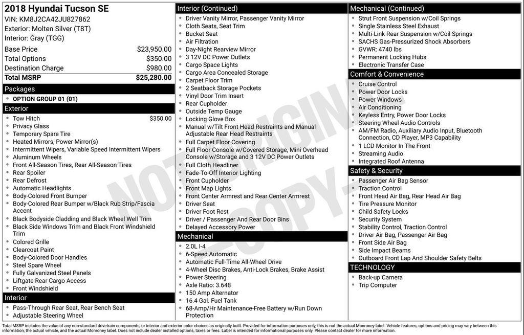 used 2018 Hyundai Tucson car, priced at $15,000