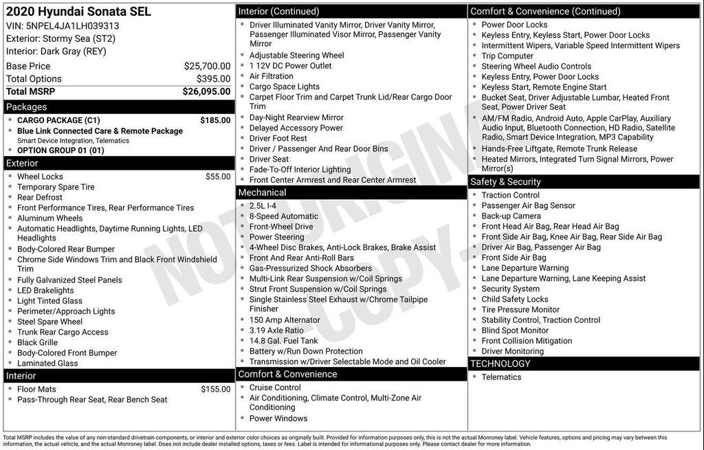 used 2020 Hyundai Sonata car, priced at $18,399
