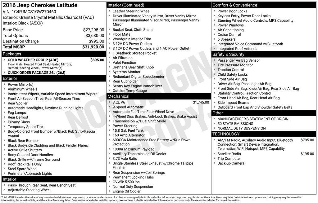 used 2016 Jeep Cherokee car, priced at $12,000