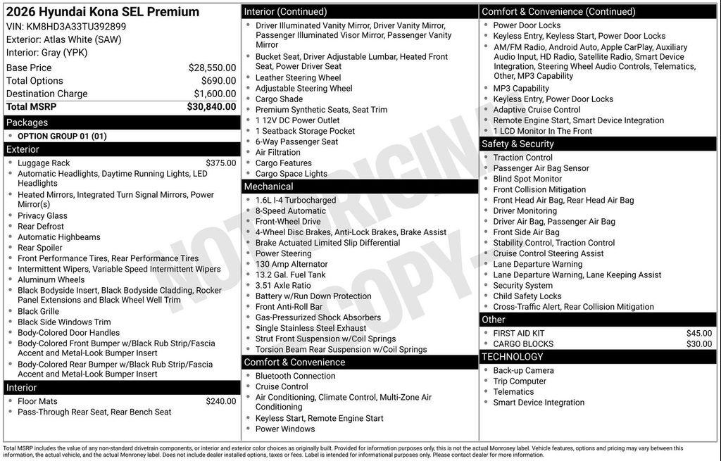 new 2026 Hyundai Kona car, priced at $28,223