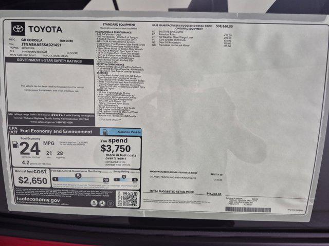 new 2025 Toyota GR Corolla car, priced at $40,508