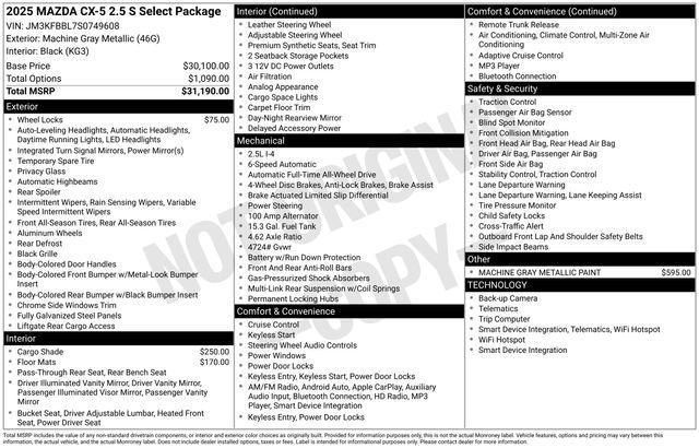 new 2025 Mazda CX-5 car, priced at $32,042