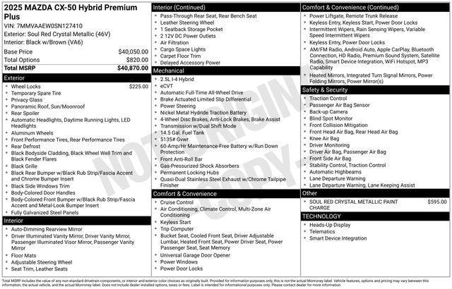 new 2025 Mazda CX-50 Hybrid car, priced at $41,180