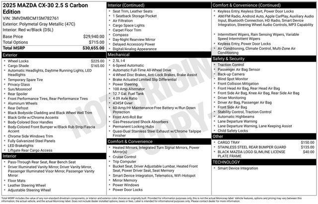 new 2025 Mazda CX-30 car, priced at $30,433