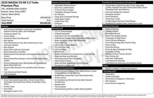 new 2025 Mazda CX-90 car, priced at $48,815