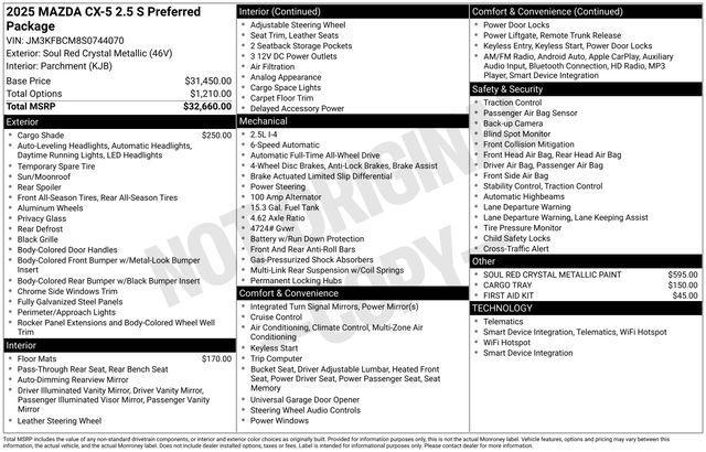 new 2025 Mazda CX-5 car, priced at $33,455