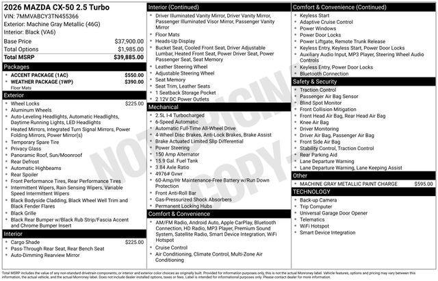 new 2026 Mazda CX-50 car, priced at $41,380