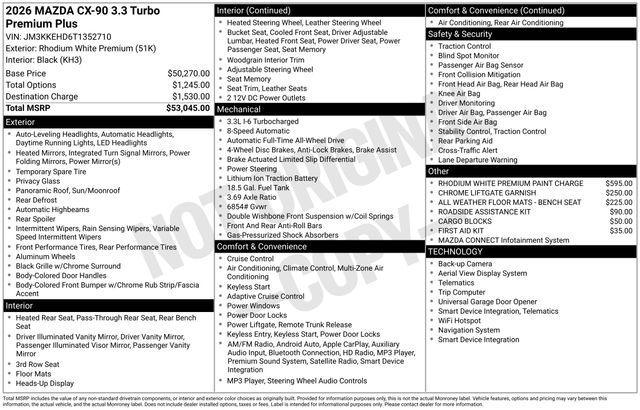 new 2026 Mazda CX-90 car, priced at $53,045