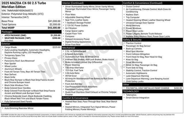 new 2025 Mazda CX-50 car, priced at $42,636