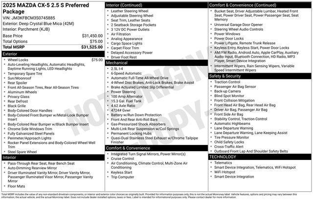new 2025 Mazda CX-5 car, priced at $32,493