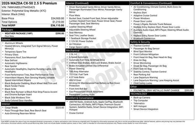 new 2026 Mazda CX-50 car, priced at $37,605