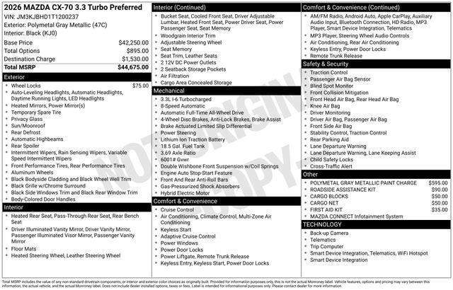 new 2026 Mazda CX-70 car, priced at $44,675