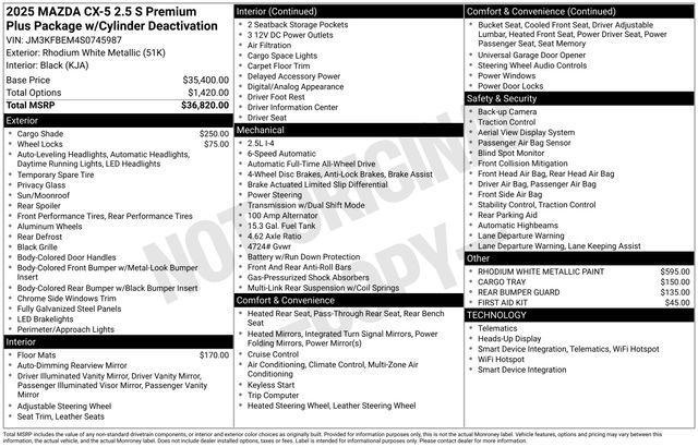 new 2025 Mazda CX-5 car, priced at $37,474