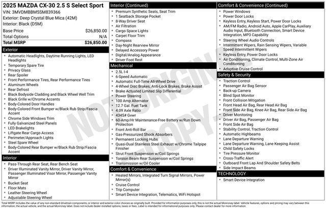 new 2025 Mazda CX-30 car, priced at $26,849