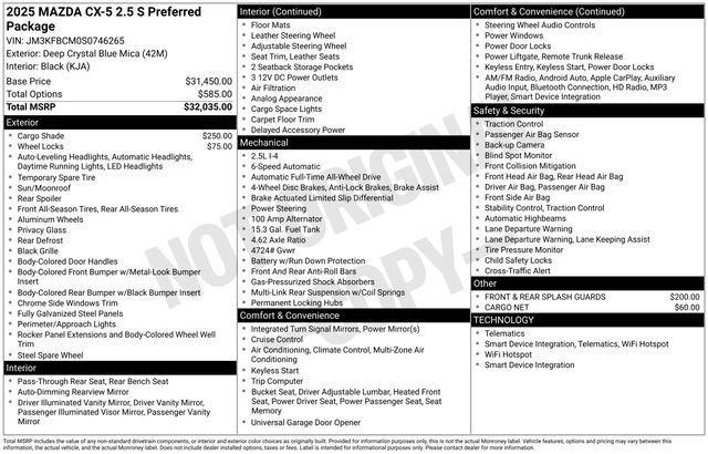 new 2025 Mazda CX-5 car, priced at $32,901