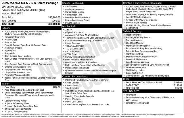 new 2025 Mazda CX-5 car, priced at $31,938