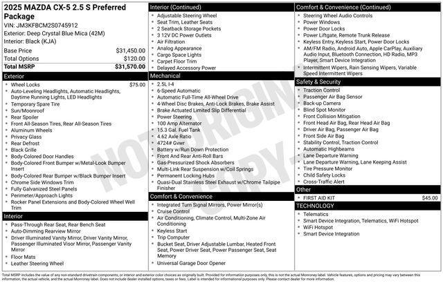 new 2025 Mazda CX-5 car, priced at $32,529