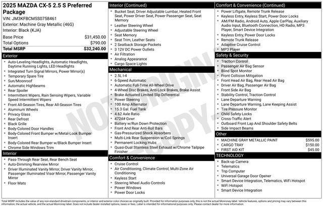 new 2025 Mazda CX-5 car, priced at $33,119