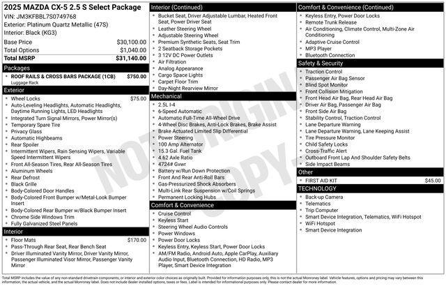 new 2025 Mazda CX-5 car, priced at $31,948