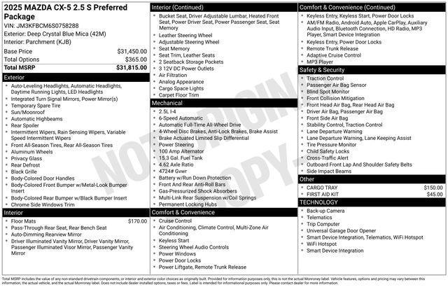 new 2025 Mazda CX-5 car, priced at $32,725