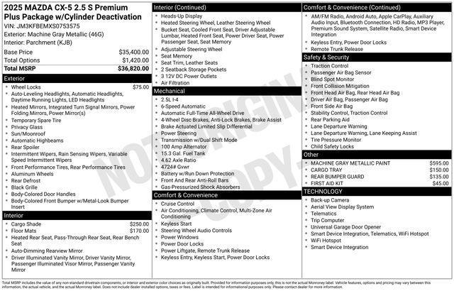 new 2025 Mazda CX-5 car, priced at $37,474