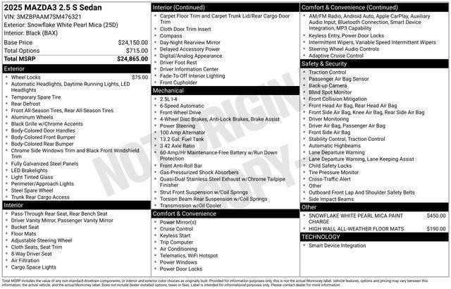 new 2025 Mazda Mazda3 car, priced at $25,139