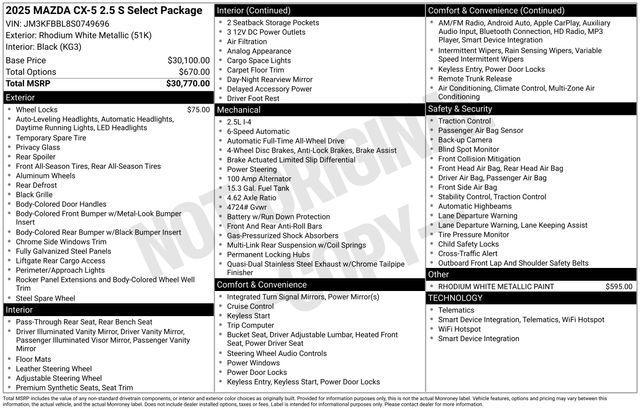 new 2025 Mazda CX-5 car, priced at $31,706