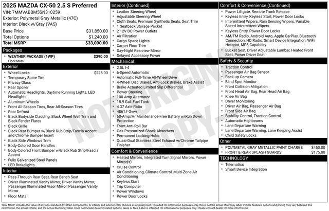 new 2025 Mazda CX-50 car, priced at $32,562