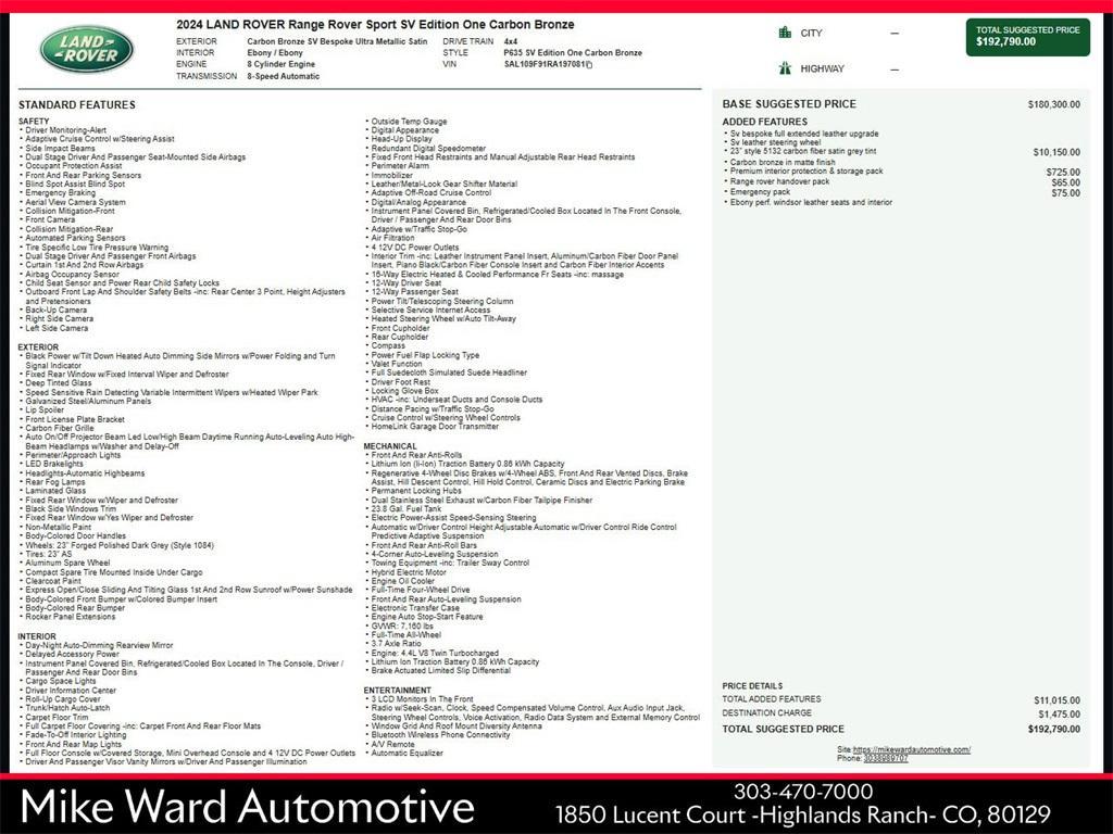 used 2024 Land Rover Range Rover Sport car, priced at $144,990