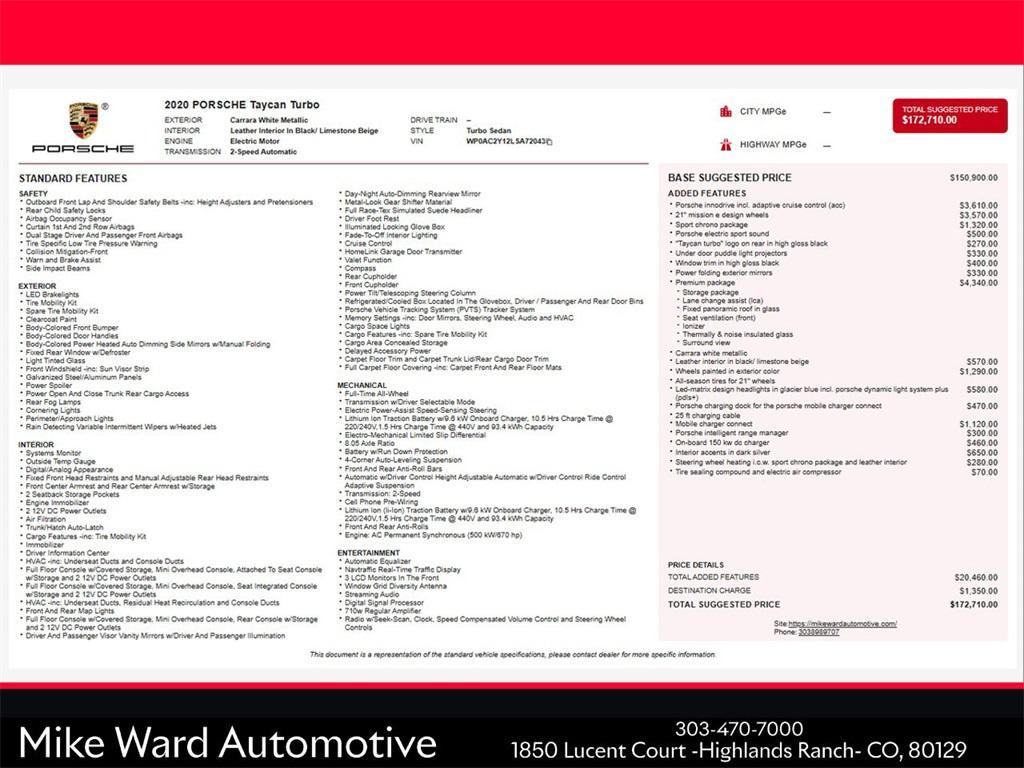 used 2020 Porsche Taycan car, priced at $77,991