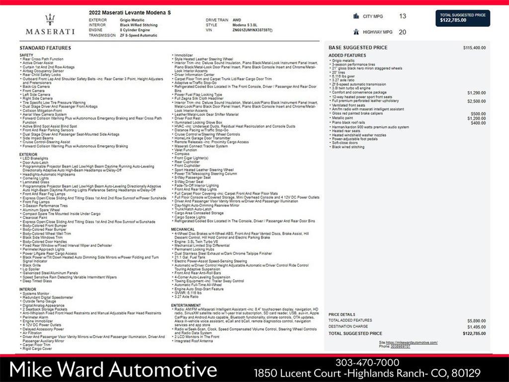 used 2022 Maserati Levante car, priced at $65,990