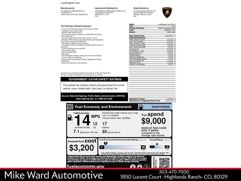 used 2019 Lamborghini Urus car, priced at $169,990