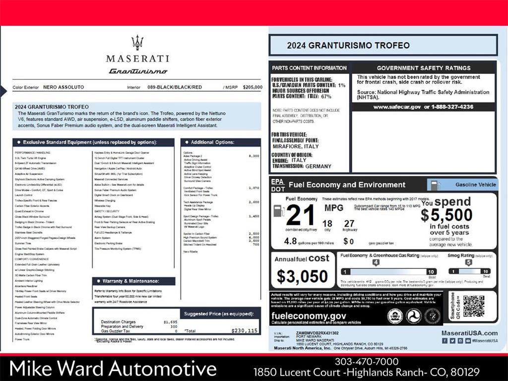 used 2024 Maserati GranTurismo car, priced at $114,991