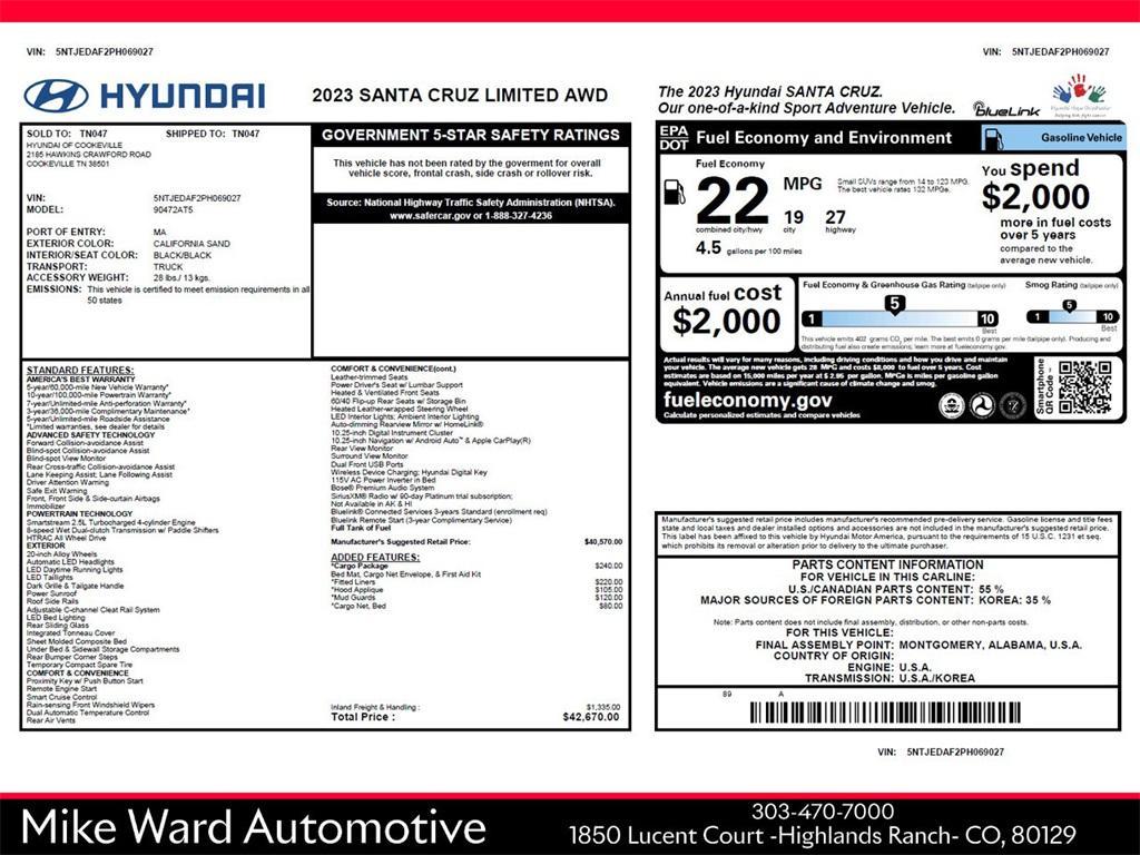 used 2023 Hyundai SANTA CRUZ car, priced at $30,991