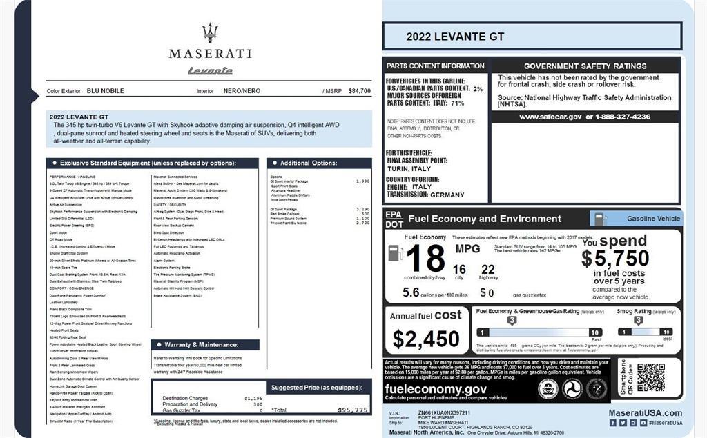 used 2022 Maserati Levante car, priced at $44,991